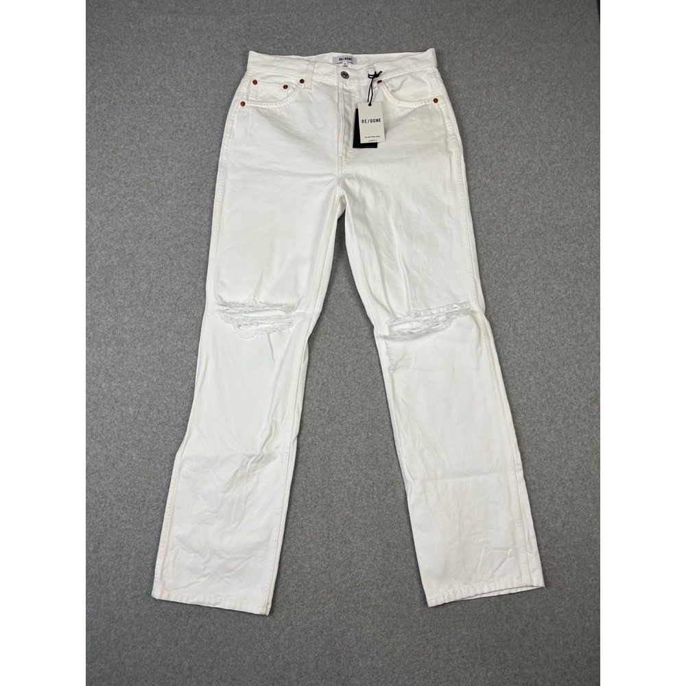 RE/Done Jeans Womens 30 White 90s High Rise Loose Fit Button Fly‎ Distressed - Picture 2 of 12